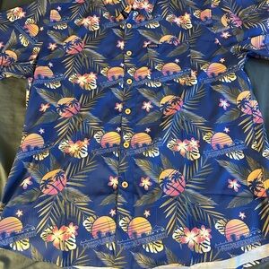 DIXXON Blue Tropical Shirt with Pink and Yellow Accents